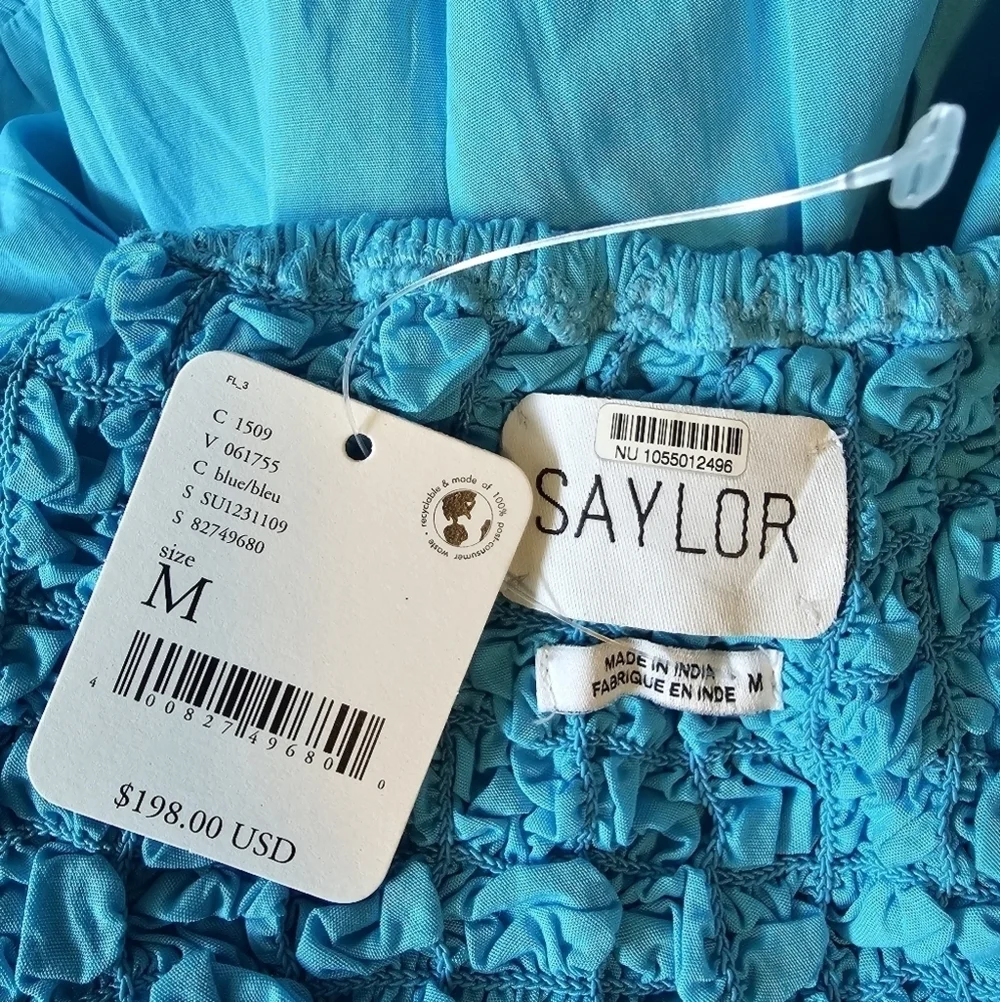 SAYLOR Mariah Smocked Textured Mini Tank Dress, Flounced Hem, Blue